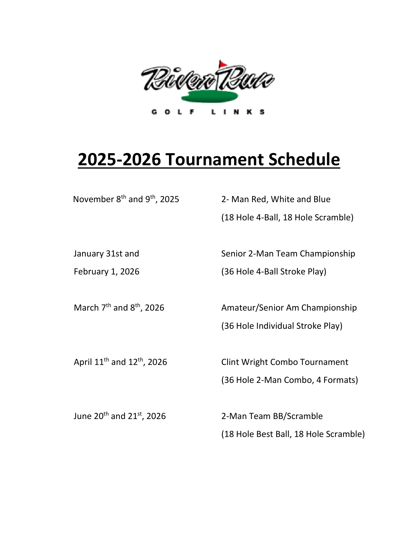 Tournament Schedule 2025-2026
