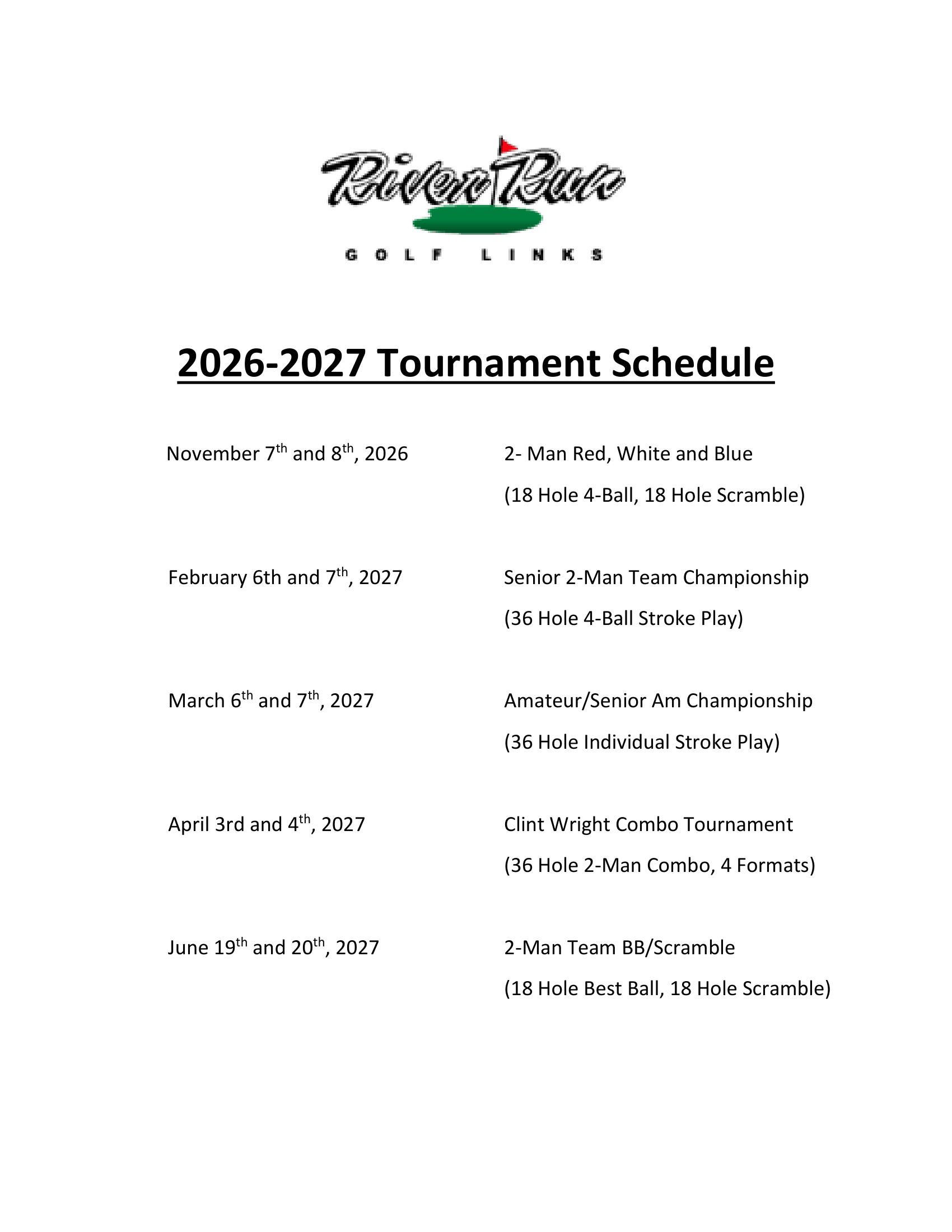 Tournament Schedule 2026-2027